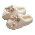thumbnail image 1 of Plush Cute Bow Slippers for Women – Furry Comfy Indoor Outdoor Non-Slip House Slippers, 1 of 5