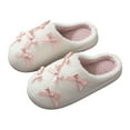 thumbnail image 1 of Plush Cute Bow Slippers for Women Men Comfy Furry Non Slip House Shoes Indoor Outdoor Winter Fuzzy Slides, 1 of 8