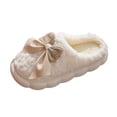 thumbnail image 1 of Plush Cute Bow Tie Slippers for Women Furry Comfy Non-Slip House Slides Warm Funny Cozy Fluffy Kawaii Fuzzy Indoor Shoes Beige 6.5-7, 1 of 5