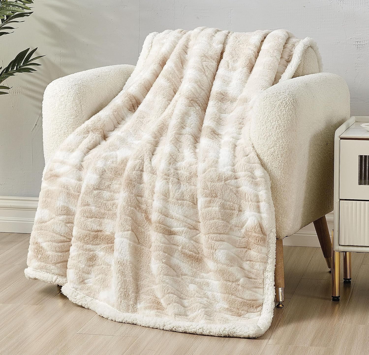Plush- Decorative Throw, Perfect for Lounging, 50 x 60 inches, Alaska Beige Sherpa Throw Blanket