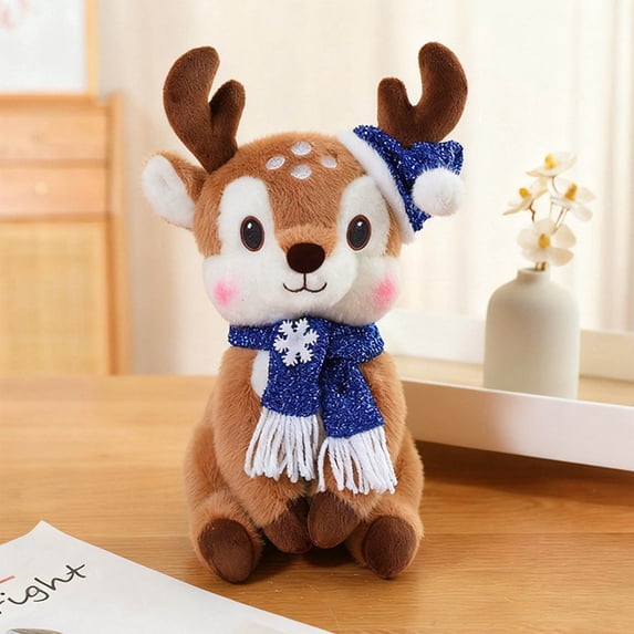 Plush Deer Doll with Scarf — Adorable Fawn Stuffed Animal, Soft & Huggable Toy Gift for Festive Decor(G)