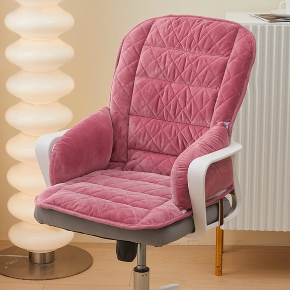 Plush Desk Chair Cushion with Removable Cover, Office Soft High Back Support Seat Pad, Non-Slip Rocking Chair Pads with Ties for Dorm Home Kitchen Living Room Rocker Office Chairs (Pink)