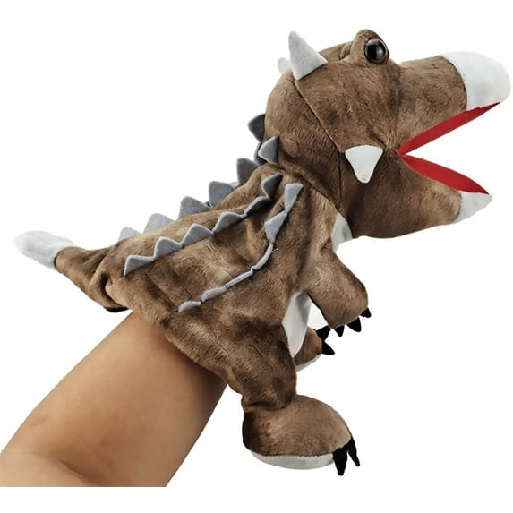 Plush Dinosaur Hand Puppets with Working Mouth for Imaginative Play Dinosaur Stuffed Toy for Toddler Kids on Christmas Halloween Birthday, 10’’