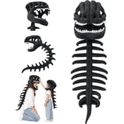 48 Plush Dinosaur Skeleton Costume Set - Spinosaurus Skull Headpiece with Spine Back Piece, Fun Family Matching Dino Dress-Up Outfit for Cosplay, Halloween & Birthday Party (Black)