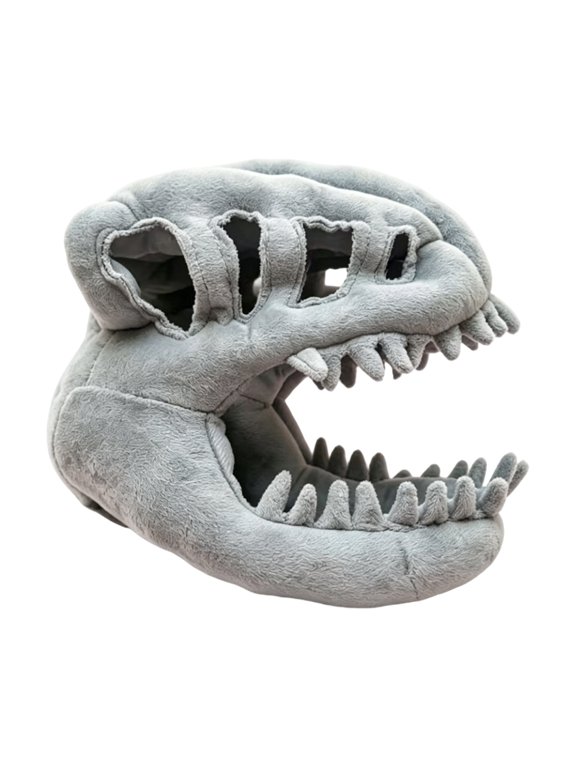 Plush Dinosaur Skeleton Head Hat, 3D T-Rex Skull Bone Hoodie Cap, Soft Filled Dino Fossil Headpiece for Halloween Cosplay Party Prop Gift