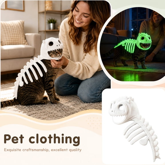 Plush Dinosaur Skeleton with Soft Fleece, Halloween for Dogs and Cats For, Dino Plush Skeleton Party Set for Pets, 9.84 Inch