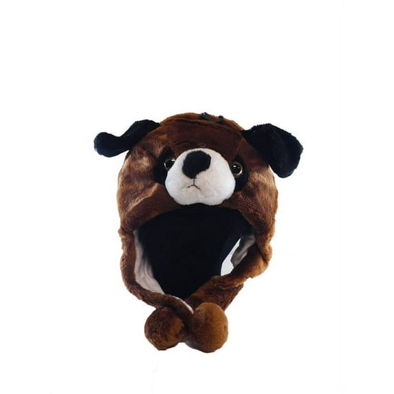 Plush Dog Animal Hat - Dog Hat with Ear Flaps and Poms