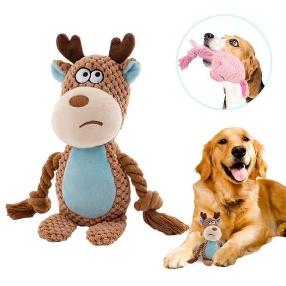 Plush Dog Chew Toy – 2026 Camel-Colored Elk with Squeaker & Rope – Interactive Teething Toy for Small, Medium & Large Dogs – Soft, Durable & Fun,rope animal dog toys,dog toy for aggressive chewers