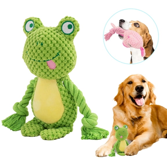 Plush Dog Chew Toy – 2026 Squeaky Frog Toy for Aggressive Chewers – Durable Cotton Rope Interactive Dog Toy for Puppies, Large Dogs – Teeth Cleaning & Playtime Fun,frog dog toy,rope animal dog toys