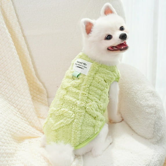 Plush Dog Coat, Soft and Cuddly Furry Jacket for Small Dogs, Provides Light Warmth and Comfort for Indoor Wear and Cool Evenings. Green L
