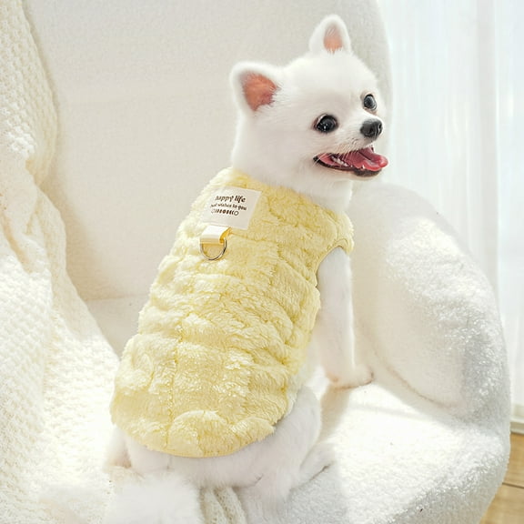 Plush Dog Coat, Soft and Cuddly Furry Jacket for Small Dogs, Provides Light Warmth and Comfort for Indoor Wear and Cool Evenings. Yellow S