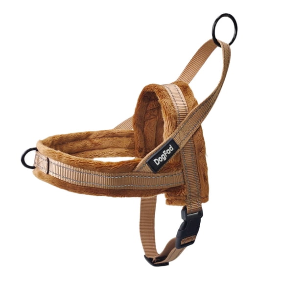 Plush Dog Harness,No Pull Step in Adjustable Dog Harness Vest for Cold Weather,Pet Harness for Small Medium Large Dogs Brown S