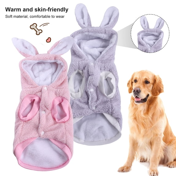 Plush Dog Hoodie for Small Medium Dog Boy Girl, Carton Rabbit Bunny Style Soft Pet Costume Sweater Coat for Spring/Autumn/Winter Cold Weather Puppy Halloween Christmas Outfit