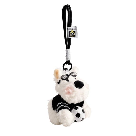 Plush Dog Keychain with Soccer Ball Cartoon Figure Soft Toy for Backpack Purse Decoration Gift