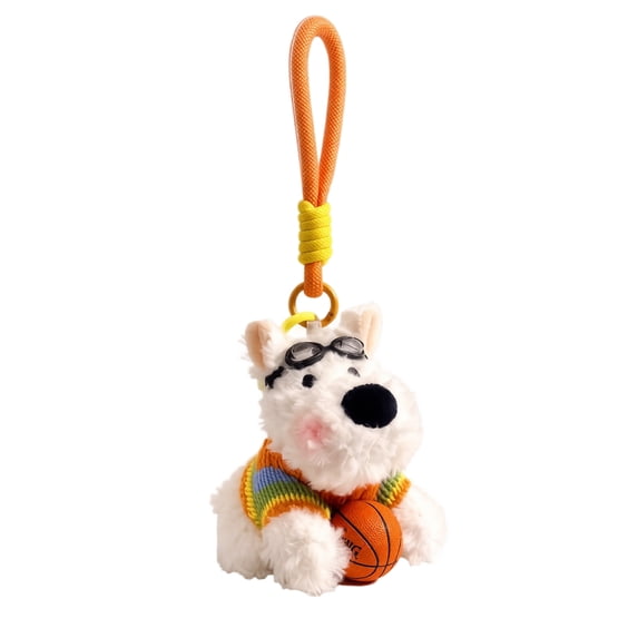 Plush Dog Keychain with Soccer Ball Cartoon Figure Soft Toy for Backpack Purse Decoration Gift