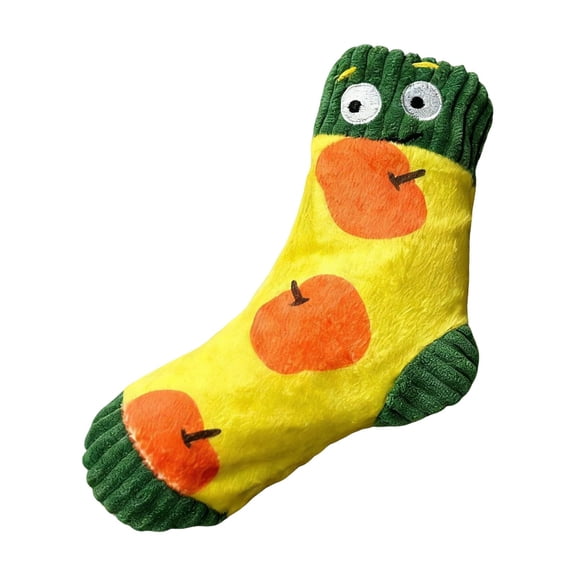 Plush Dog Sock Toy, Squeaky Chew Resistant, Yellow Apple Pattern 1 Pack, for Dogs Cats Teeth Cleaning Boredom Relief
