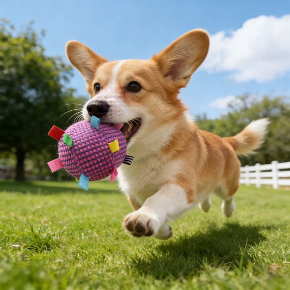 Plush Dog Toy Ball with Built-in Squeaker, Interactive Boredom Relief Toy for Dogs & Cats, Soft Durable Chew Ball for Indoor Play,Purple