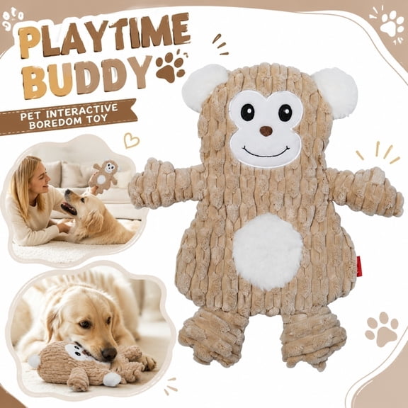 Plush Dog Toys, Flat Plush Monkey Plush, Pet Enrichment Interactive Dog Toys, Soft Plush Puppy Oral Toys, Corduroy Textured 11X11 in Stuffless No-Stuffing Design with Built-In