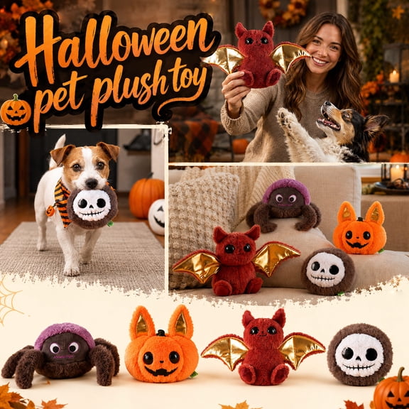 Plush Dog Toys, Halloween Dog Toys, Skeleton Halloween Decor, Squeaky Dog Chew Toys, 6X6 Inch 1Pc Halloween Skull Style Durable Interactive Dog Plush for Puppy Small Medium Large