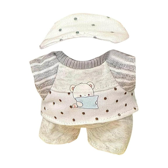 Plush Doll Clothes Set, Gray Cute Bear Outfit With Headband T-Shirt Pants, For Plush Doll Collectors Fans