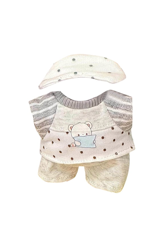 Plush Doll Clothes Set, Gray Cute Bear Outfit With Headband T-Shirt Pants, For Plush Doll Collectors Fans