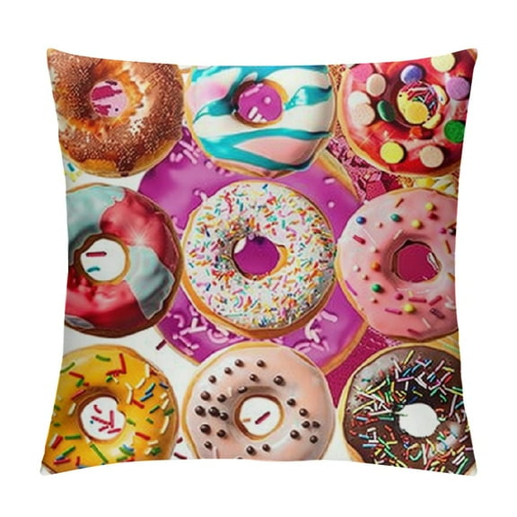 Plush Donuts Pillow for Ear with Sprinkles Kids' Round Pink Chocolate Doughnut Throw Pillow Donut Party Supplies Decorations Cushion for Living Room, Sofa, Chair, Floor