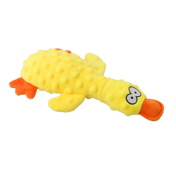 Plush Duck Squeaky Dog Toy for Aggressive Chewers Interaction Resistant Fetch Play Crinkle Sound Paper Stuffed Animal Figurine for Small Medium Dogs, Yellow 11 Inch