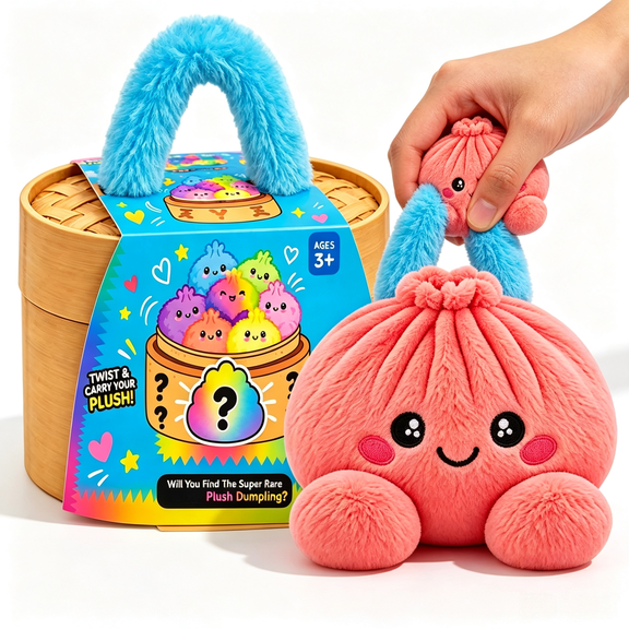 Plush Dumpling Squishy Toy Stress Relief Fidget Sensory Toy with Steamer Blind Box Cute Soft Squeeze Plushie Stuffed Bao Toy Dumpling Stuffed Animals for Anxiety Relief Collectible