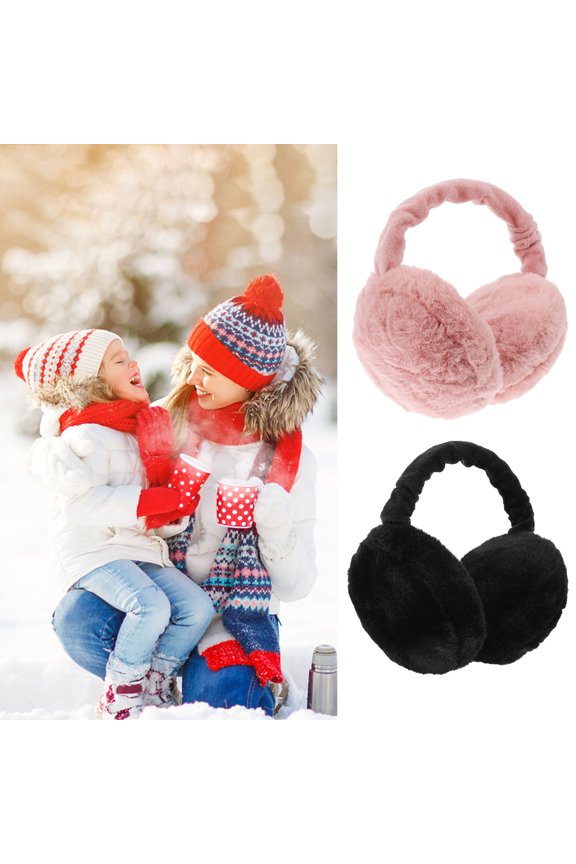 2pcs Solid Color Earmuff Thermal Ear Warmer for Winter Use Adults Black