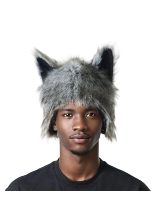Plush Earflap Hat Cosplay Headwear Winter Warm Hat with Wolf Ear For Women Teens Halloween Party Costume Accessories