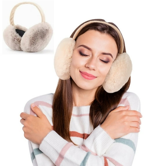 Plush Earmuffs for Women, Soft Warm Fluffy Ear Muffs for Winter, Foldable Faux Fur Ear Warmers with Flexible Band, Stylish Ear Wraps Covers, Gift for Christmas