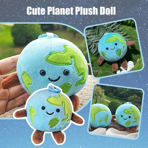 Plush Earth Globe Toy Soft Stuffed Planet Plushie with Smiling Face - Educational Gift for Kids and Adults, Cute Backpack or Desk Decor