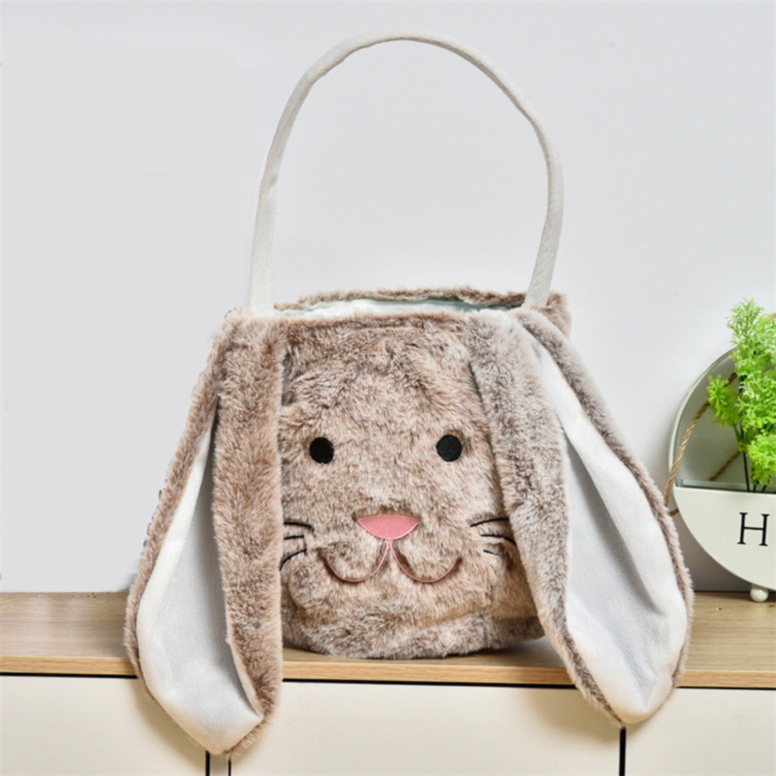 Easter Basket With Bunny Design - Large Cotton Easter Buckets For Kids Egg Hunting & Candy Collection