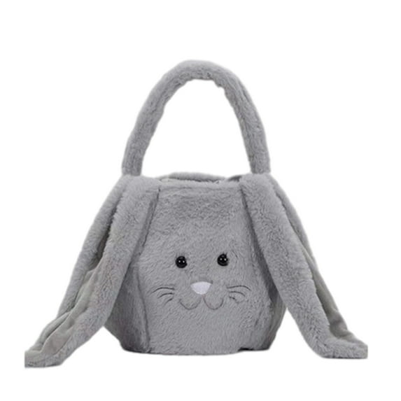 Plush Easter Bunny Basket Easter Buckets with Long Plush Ear Personalized Egg Hunting Easter Bags,Bunny Easter Tote Bags for Easter Decorations Candy (Gray)