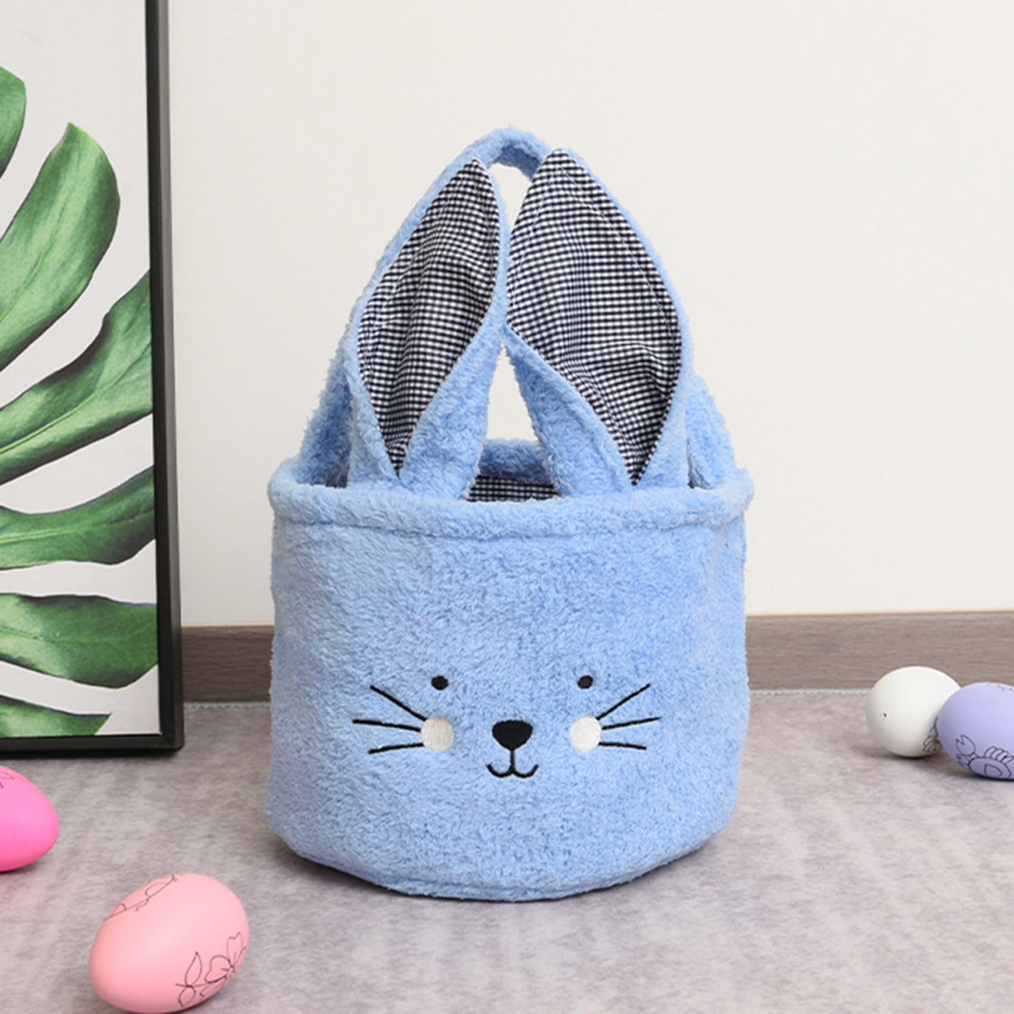 Plush Easter Bunny Basket Rabbit Buckets with Long Ear for Kids Easter ...