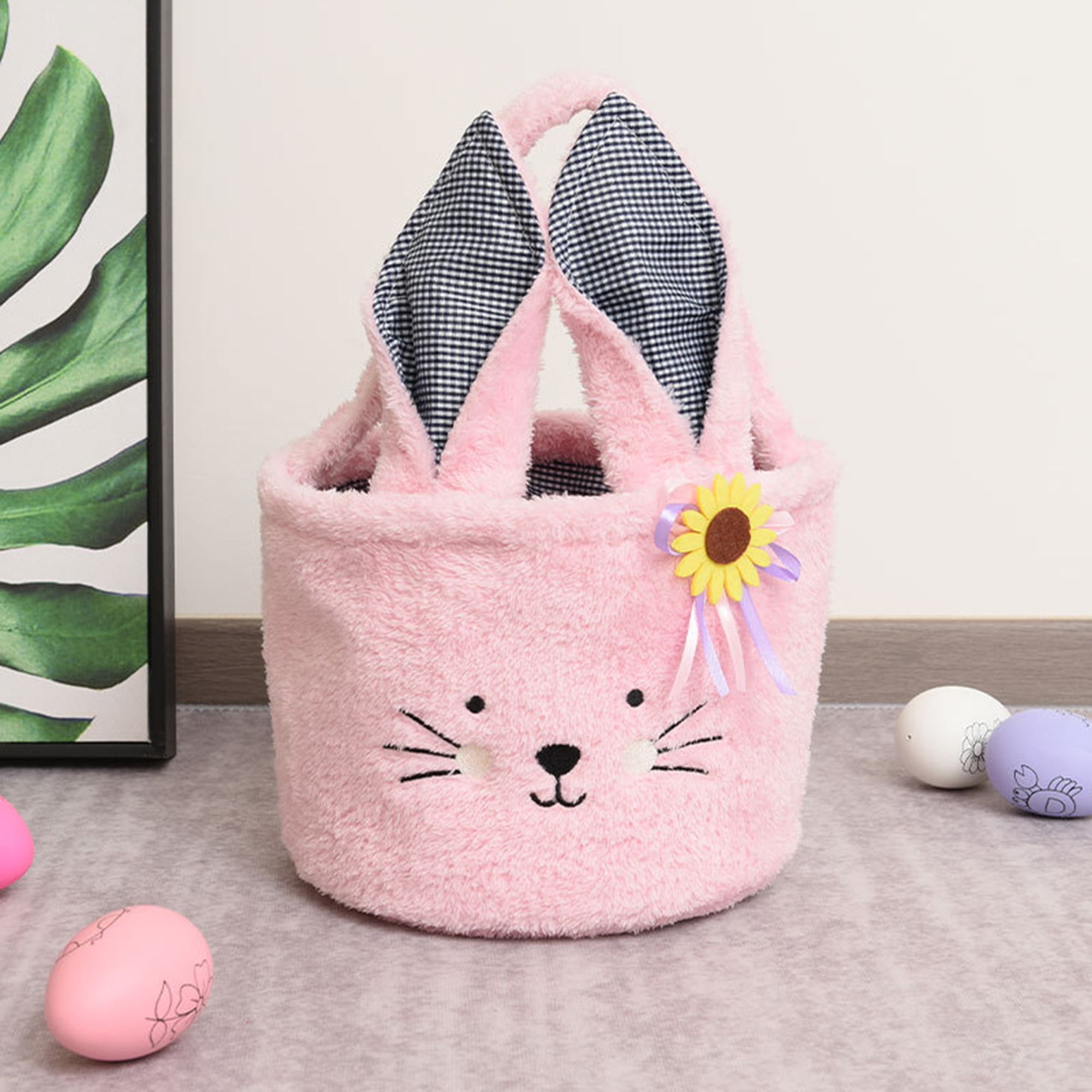 Plush Easter Bunny Basket Rabbit Buckets with Long Ear for Kids Easter ...