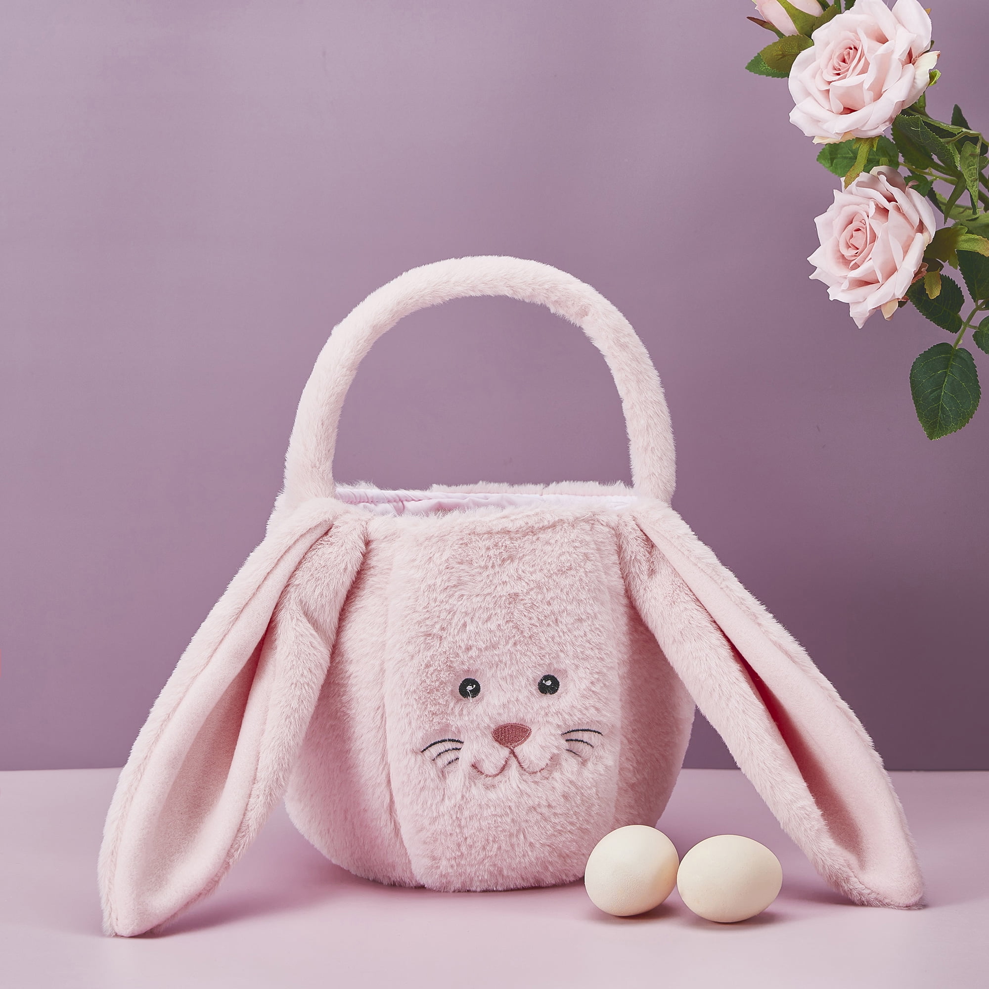 Plush Easter Bunny Basket Rabbit Buckets with Long Plush Ear for Kids ...