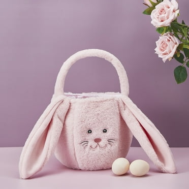 Plush Easter Bunny Basket Rabbit Buckets with Long Plush Ear for Kids Easter Tote Bags for Party Decorations Candy Gifts Bags
