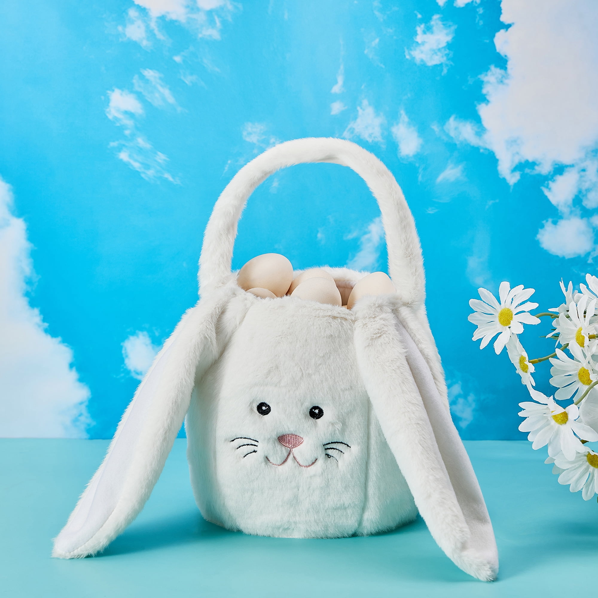Plush Easter Bunny Basket Rabbit Buckets with Long Plush Ear for Kids ...