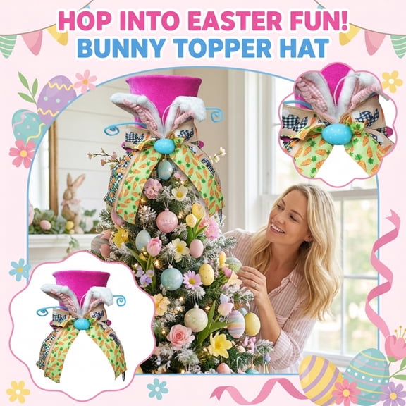 Easter Bunny Tree topper with Bunny Ears, Bow detail, Easter Tree decorations, Spring Tree decorations, Ideal for Easter Home decor, Easter Party decorations, Spring Home decor