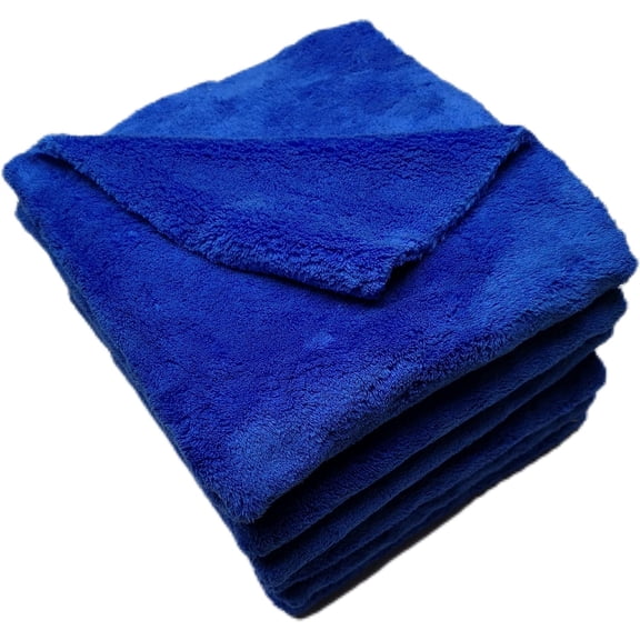 Plush Edgeless Microfiber Towel for Car, Soft Drying Wash Detailing Buffing Polishing Towel, 530 GSM 6Pack 16 x 16inches (Blue, 6Pack)