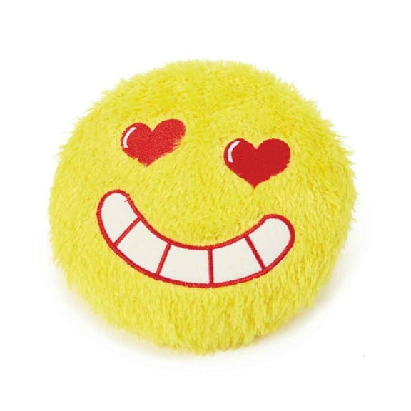 Plush Emoji Disc Dog Toy Fuzzy Flyer Squeaker Pink Yellow Green Blue or Full Set (Yellow Smiley Face)
