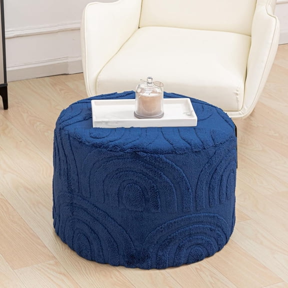 Plush Fabric Ottoman Footrest – 20"x14" Soft Foam Pouf with Removable Cover Perfect for Living Room, Bedroom & Dorm(Dark Blue)
