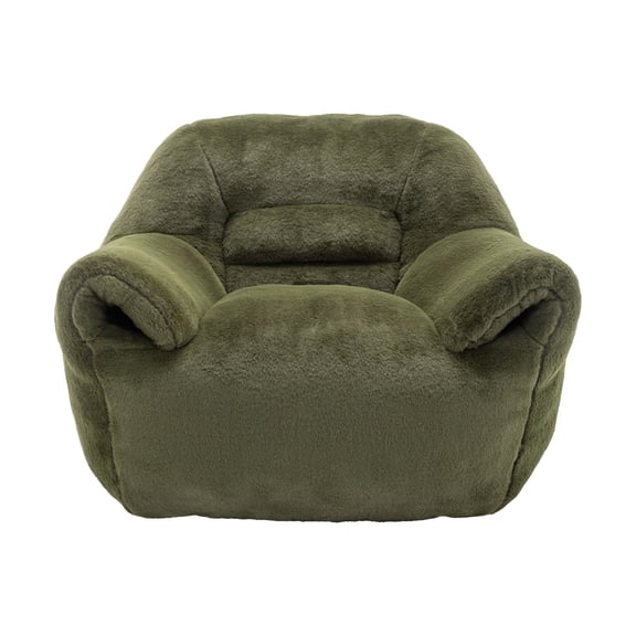 Plush Faux Fur Bean Bag Chair with Back Support, Soft Comfy Floor Sofa for Adults & Kids, Ideal for Living Room, Bedroom & Apartment, Green