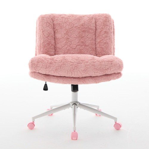 Plush Faux Fur Office Chair, 26.4" Wide Adjustable Swivel Desk Chair with Metal Base, Ergonomic Vanity Chair for Home Office
