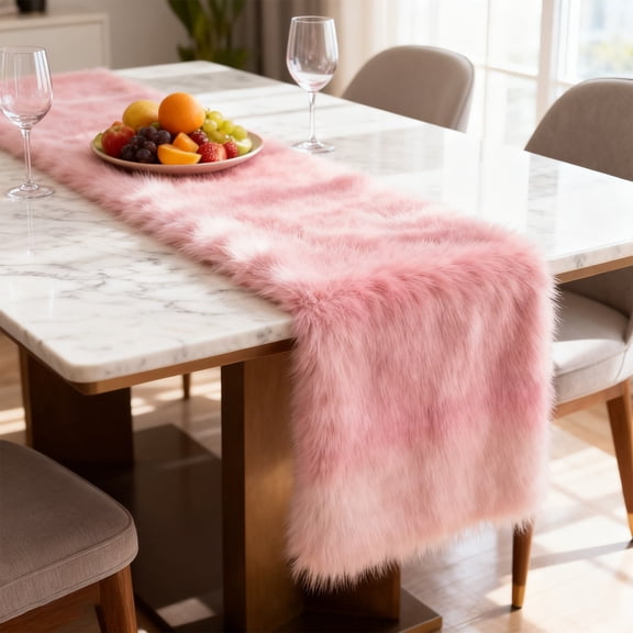 Plush Faux Fur Rug, Bedside Carpet for Bedroom, Non-Slip Long Narrow Runner for Living Room, Coffee Table, Window Seat, Pink Soft Shaggy Area Floor Mat, 1 x Carpet (33x183cm)
