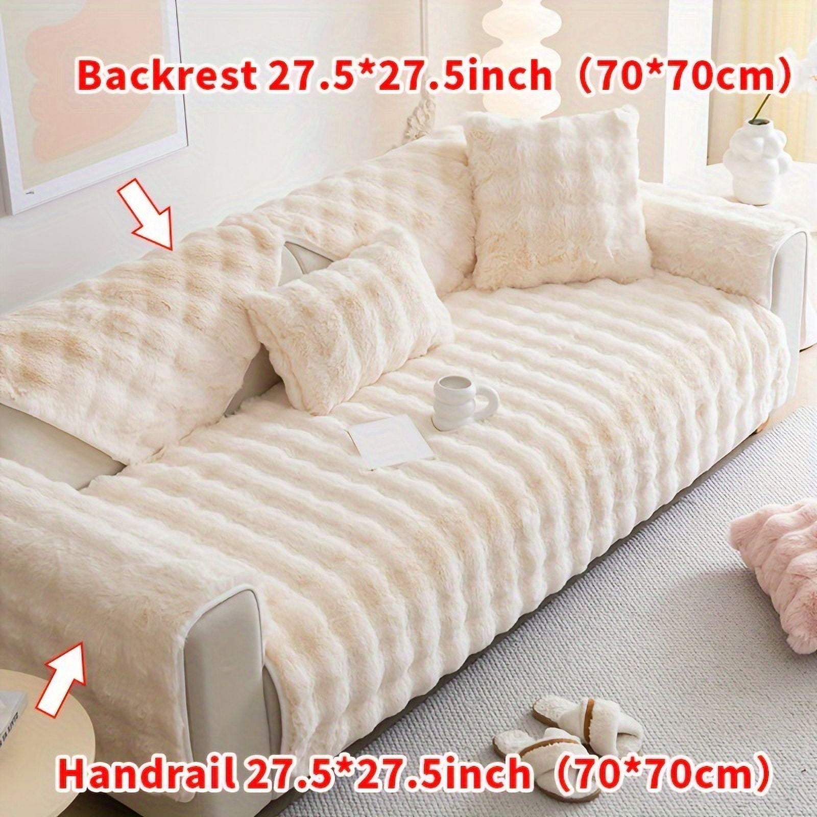 Plush Faux Fur Sofa Cover, Winter Thick Warm Pet-Friendly Non-Slip Couch Protector for Armchair to 4-Seater Sofas, Machine Washable Soft Furniture Slipcover for Home  - -  Christmas Present