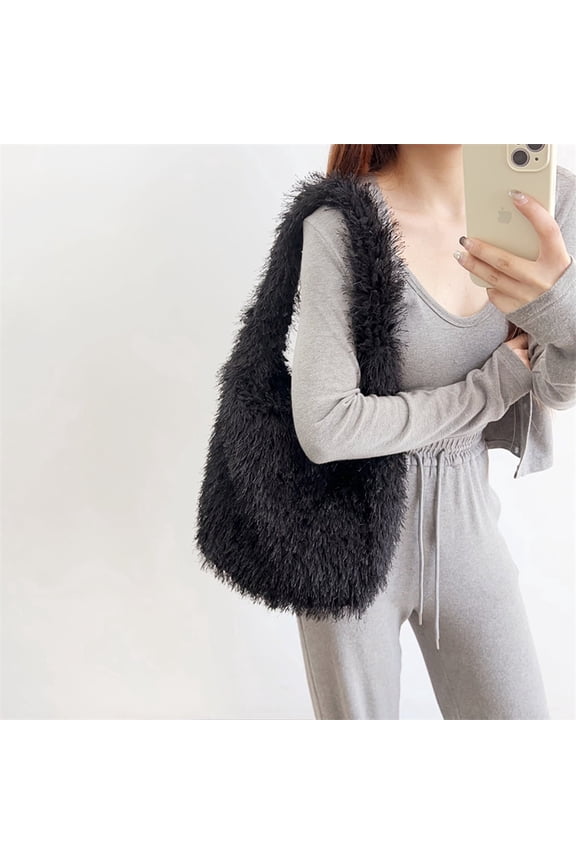 Plush Faux Fur Tote Bag, Soft Fluffy Shoulder Bag for Women, Large Capacity Fuzzy Hobo Bag for Fall & Winter, Multiple Color Options