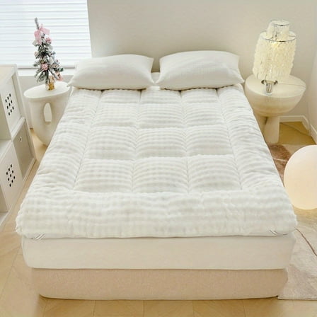 Plush Faux Rabbit Wool Japanese Futon Mattress Queen Size - 59.06x78.74inch Ultra-Soft Floor Bed, Foldable Roll Up Tatami Mat, Fluffy Sleeping Pad (White)