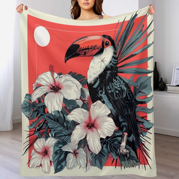 Plush Flannel Blanket Beautiful Tropical Birds Painting Art Luxury Velvet Super Soft Gifts for Women Tropical Leaves&Flowers with Parrot Throw Blanket Fun Comfy Cozy Gifts for Boys Girls 60"x80"